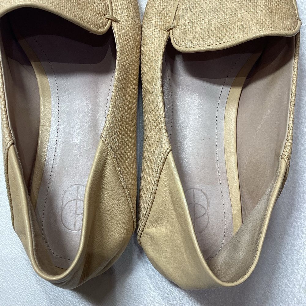 Porte & Paire Beige Raffia Leather Trim Collapsible Loafers Women's Size EU 37 - Picture 10 of 14